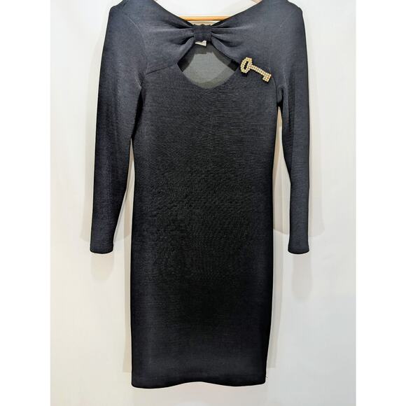 Vintage Gina Brooks Black Rhinestone Key Bow Dress Size 12 - Picture 1 of 7